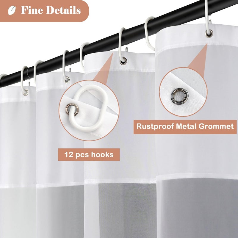 UFRIDAY Long White Shower Curtains 72 x 75 inches, Modern Water Repellent Cloth Polyester Fabric Shower Curtains for Bathroom with See Through Top Window - Image 3